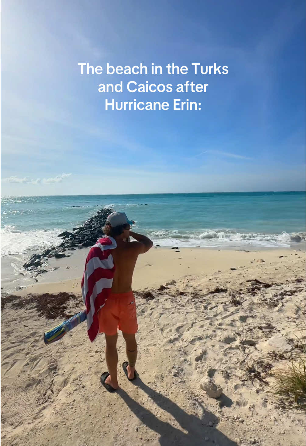 Why did we think this would be a good idea 😂🤦🏼‍♀️ We even brought our new beach umbrella 😭⛱️ Seriously tho, these waves were crazy!!! #fyp #turksandcaicos #hurricane #erin #beach 