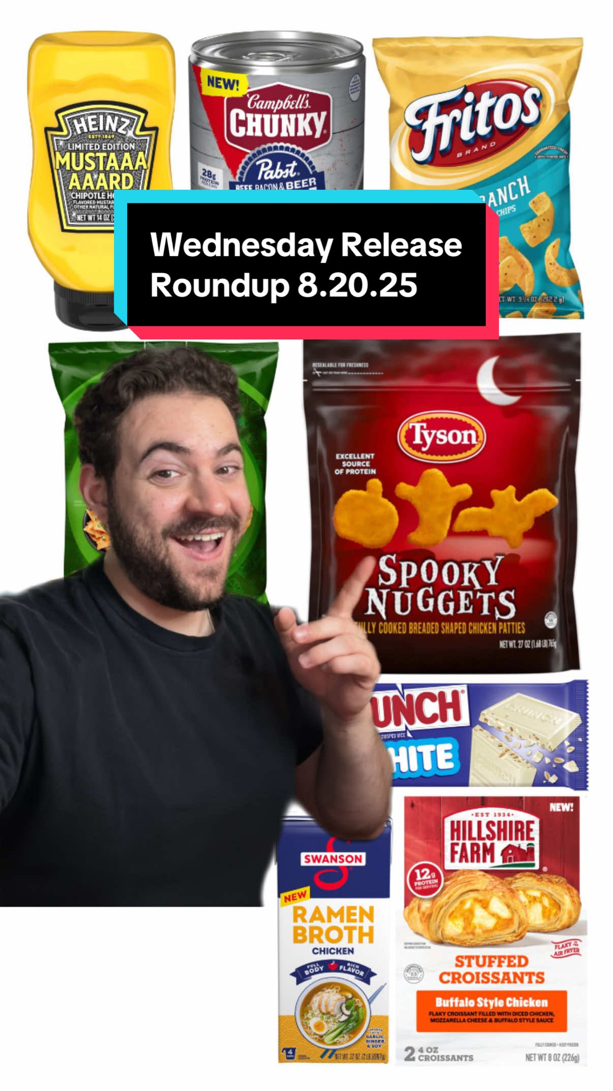 Here’s a list of food releases coming out right now including both new and returning ICONIC snack options.  Tyson’s famed Spooky Nuggets are back, as is Crunch White, Fritos Classic Ranch, and three peak Lay’s flavors, with never-before-seen items such as Campbell’s x Pabst Blue Ribbon chilis and soups, Heinz Chipotle Honey Mustard, stuffed Hillshire Croissants, and Swanson Ramen Broth.  Are you on the hunt for any of these food releases?  #FoodTok #snacks #lays #groceryshopping #chickennuggets 