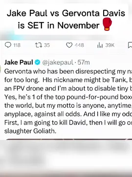 @Jake Paul vs Gervonta Davis is SET in November 🥊 #jakepaul #gervontadavis #boxing #trending #viral 