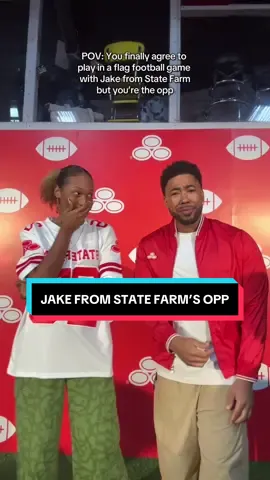 Showing up to play in a flag football game with Jake from State Farm but end up on Meghan Trainor’s team instead … it’s ok but now I have to demolish the homie lol #flagfootball #womeninsports #womenssports #jakefromstatefarm 