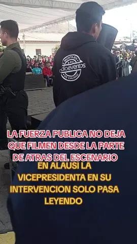 En la inauguración del tren de Alausi , pasó una vergüenza. La Vicepresidenta de la República en su intervención solo pasa leyendo lo que les dieron escribiendo y les dieron pensando que hablar . Es una vergüenza que siendo los primeros mandatarios no puedan intervenir de sus pensamientos . Aparte de eso la fuerza publica no dejaban que graven desde la parte de atrás del escenario, querían que no publiquen esto que es la realidad 