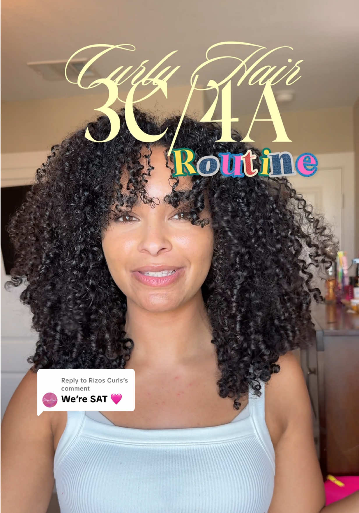 Replying to @Rizos Curls ask and you shall receive 🧚🏽🧚🏽 here’s my UPDATED curly hair routine for 3C/4A hair  [That still sounds weird coming out of my mouth btw😭😂] save this video to try it for yourself! & comment a “🎀” if you think I am 3B/3C or a “🌟” if you think I’m 3C/4A. & what hair type are you!!? Let’s chat in the comments all products are from @Ri@Rizos Curls🩷🩷 here’s the list of products in order so you can screenshot (& i’ll have them all linked on my TikTok showcase on my profile ↗️) Rizo’s product order ~~~~ 1. Refresh and detangle spray  2. Curl cream  3. Multivitamin heat protection leave in treatment  4.  curl defining mousse. 5. Light hold gel (but if you have a thick hair like me, go for the stronghold gel!!🤏🏽)  #creatorsearchinsights #rizoscurlshair #curlyhairroutine #curlyhairproducts #3chair 
