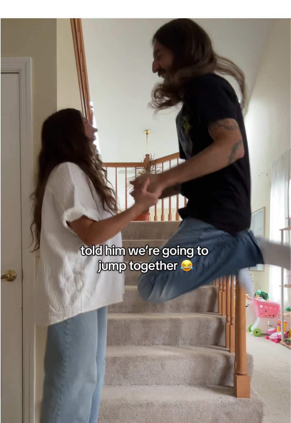 he walked *or i mean JUMPED* right into that one 🤭 #husbandwife #couple #trending #trend #prank 