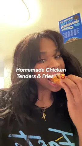 These chicken tenders came out SO crispy I had to double-check I made them myself 😂🍗 Plus homemade fries that actually turned out good?? A win. #MakeDinnerWithMe #ChickenTenders #DinnerTok #HomemadeFries #CookingAtHome