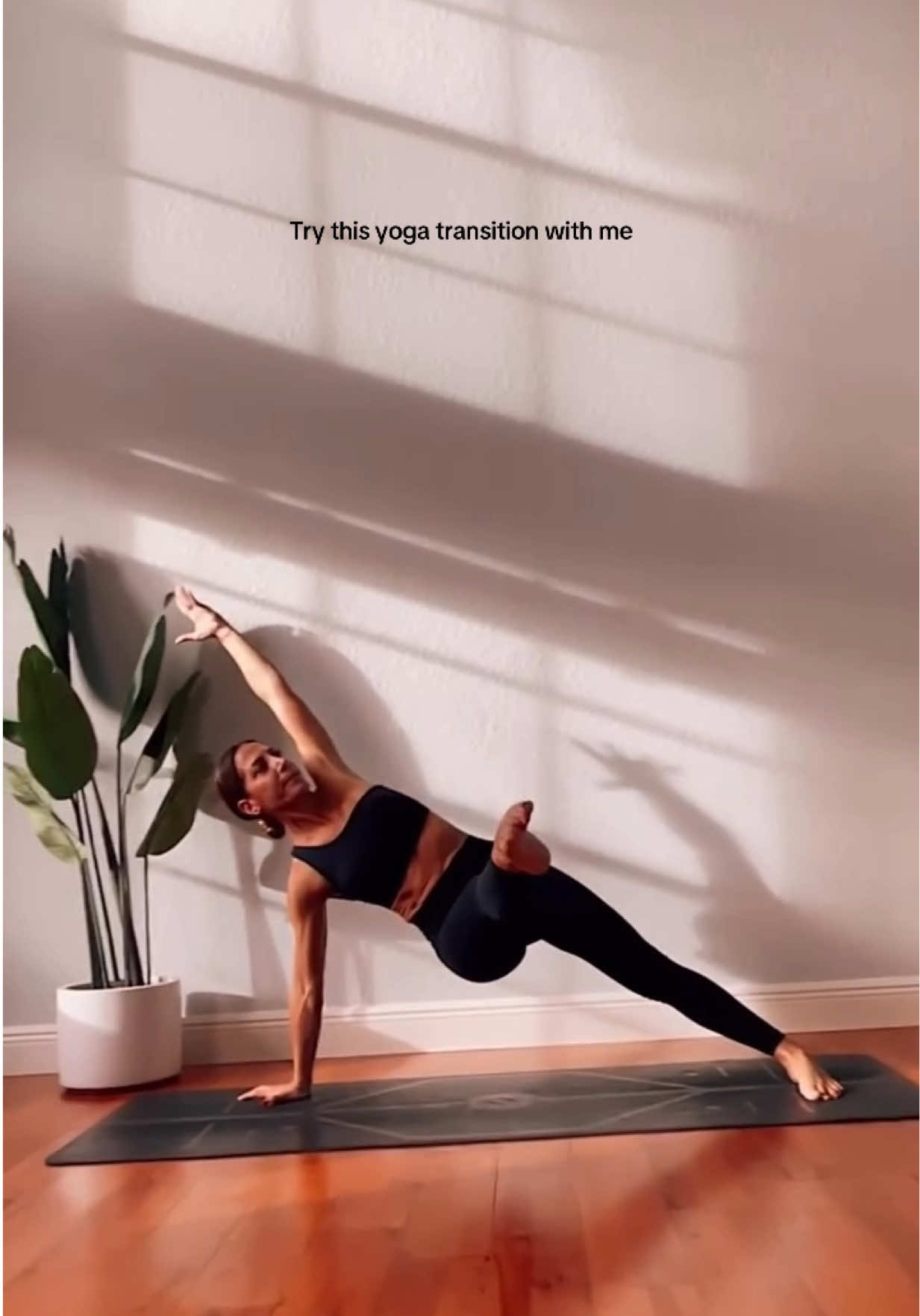 Ready to challenge your core and balance?  Balancing plank to floating fallen triangle back to balancing plank🥵 #yogaposes #yogacore #yogafun