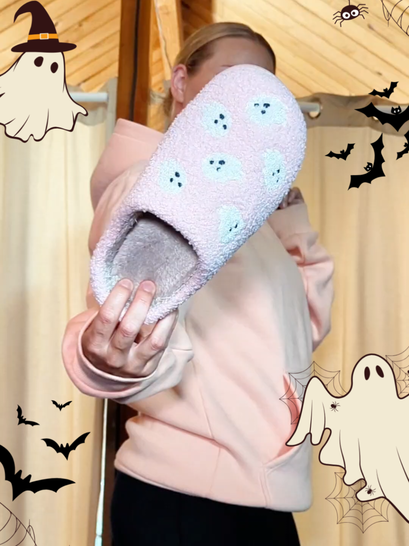 my slippers picked the outfit today 👻🩷 #spookyszn #spookycute #pinkghost #slippersforwomen 