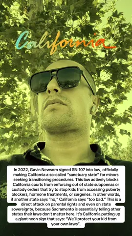 n 2022, Governor Gavin Newsom signed Senate Bill 107 into law, written by Democratic Senator Scott Wiener. The bill made California the first state to declare itself a “sanctuary” for minors seeking gender-affirming care. What does that mean in practice? It blocks California courts and law enforcement from cooperating with out-of-state subpoenas, investigations, or custody orders that try to prevent a child from getting puberty blockers, hormone treatments, or surgeries. The controversy isn’t just about medical policy it’s about power and control. Parents across the country argue that SB-107 sidelines their rights, because if a minor crosses into California, the state could legally shield them from their own family’s decisions. Many see this as California overruling parents and ignoring the laws of other states. And here’s the kicker: Californians never got to vote on this. It wasn’t a ballot measure. It wasn’t debated by the public. It was passed in Sacramento by Democratic legislators and signed straight into law by Newsom a move many critics call the work of activist politics, not democracy. That’s why SB-107 is one of the most controversial pieces of legislation in Newsom’s record. To some it’s a shield for vulnerable kids, but to many others it’s a direct assault on parental authority and the principle that families not politicians should make life-altering decisions for their children. #california #gavinnewsom #blog #share #viral 