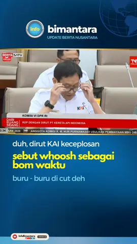 dirut KAI sebut proyek #kcic #keretacepat #whoosh sebagai #bomwaktu , langsung dipotong oleh anggota DPR RI , bahwa polemik kcic akan ditangani oleh danantara . PSN #jokowi 
