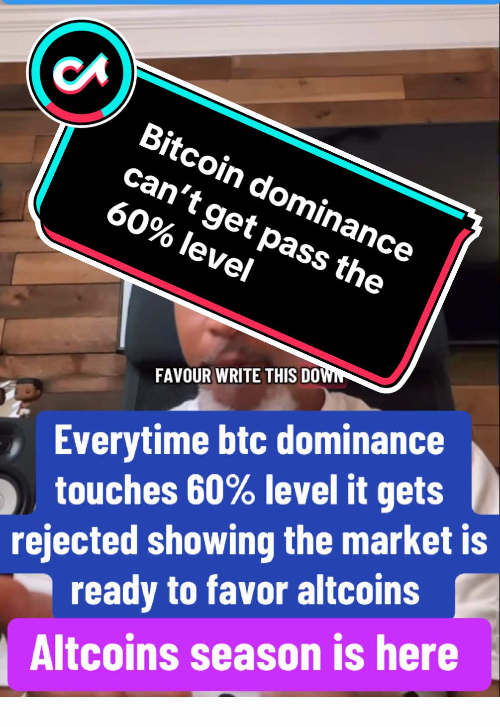 Bitcoin dominance keeps getting rejected at the 60% mark that level has become a ceiling because every time Bitcoin pushes higher, money rotates back into altcoins looking for bigger gains  ALTCOINS season is here  #LearnOnTikTok #crypto #investing #bitcoin #xrp #wealth #finance #money #marketing #marketingdigital #business #onlinebusiness #eth #bitcoinnews #btcnews #btcupdate #cryptocurrency #cryptotok #cryptonews #cryptoinvesting #calvinhillclips #calvinhill #powerofpublish #bullmarket #bullmarketseason #investing #millionaire #2025 #viral #fyp #bitcoins #bitcoinmining #cryptotrading #cryptomining #cryptoart #art #ai #stock #stocks #trading #defi #mindset #success #altcoin #altcoins #altcoinseason #memecoin #memecoins #realestate #investment #nft #nfts #blockchain #binance #bybit #kucoin #pepe #sol #solana #usa #ethereum #usdt #usdc #ripple #etf #bullrun #bullish 