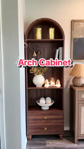 This tall slim arch cabinet is perfect when you want storage without taking up too much space—stylish, minimal, and so functional. #minimalhome #archcabinet #moderndecor #smallspacestyle #foryou 