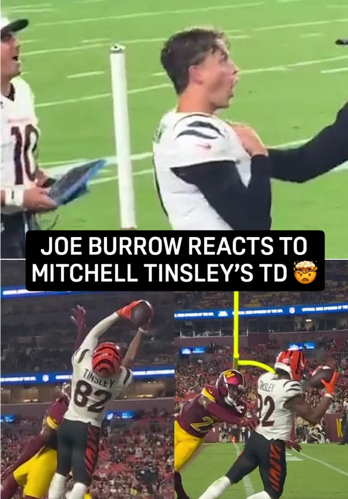 Joe Burrow was absolutely flabbergasted by Mitchell Tinsley’s catch 😱 #fyp #nfl #joeburrow #cincinnatibengals #nfltiktok  (via YoshiSZNs/X)
