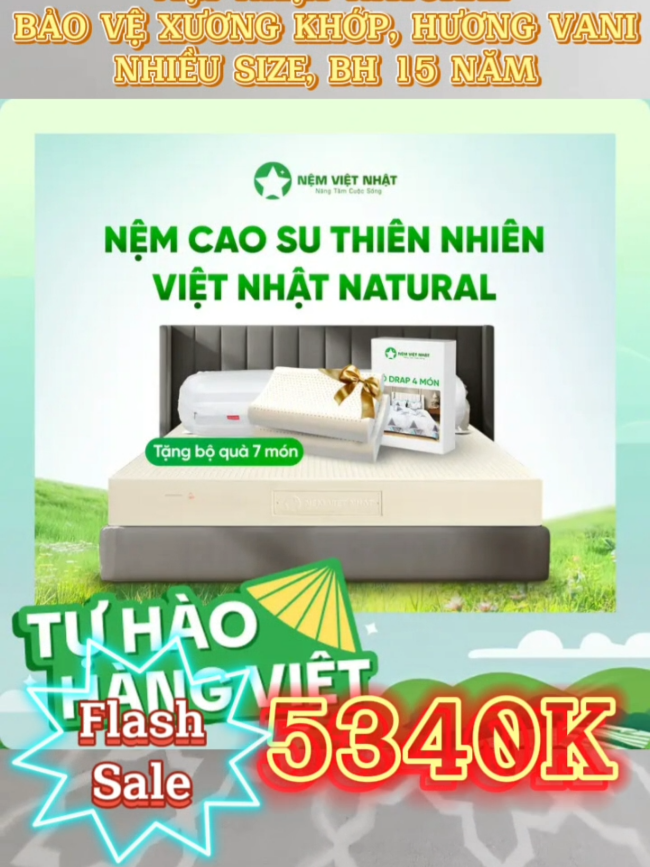 NỆM CAO SU THIÊN NHIÊN, VIỆT NHẬT NATURAL, BẢO VỆ XƯƠNG KHỚP, HƯƠNG VANI, NHIỀU SIZE, BH 15 NĂM #nệmcaosu #nemcaosu #nemcaosuthiennhien #fyp #shopbantot 