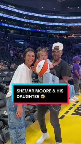 Shemar Moore pulled up with the cutest +1 in LA👶 His daughter looks READY to suit up 😂💜 #WNBA #shemarmoore
