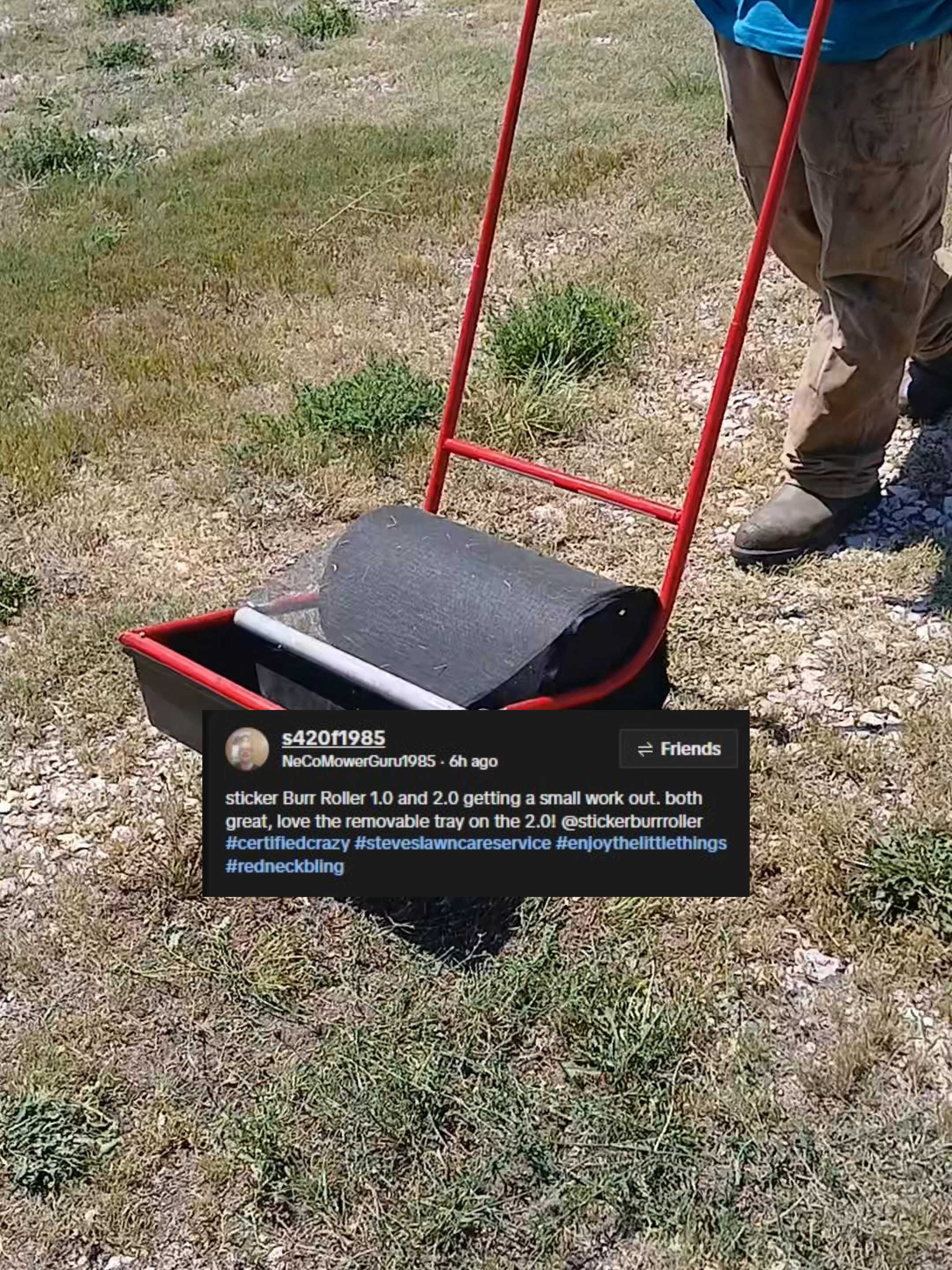 Real tools. Real results. Push Model 1.0 ✅ Push Model 2.0 ✅ Pitchfork Blade Attachment ✅ Big thanks to @‌NorCoMowerGuru1985 for putting them to work and sharing the love! #StickerBurrRoller #PitchforkBlade #BurrFreeZone