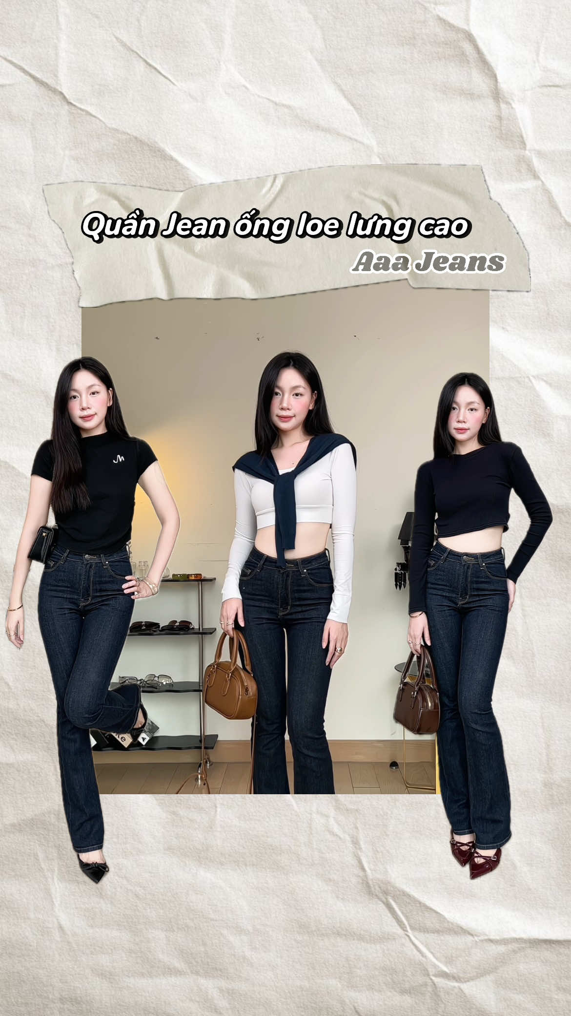 Biết lí do vì sao ngày xưa các mẹ thích mặc quần ống loe rồi á #thoitrangnu #phoidoxinh #quanjean #quanongloe #jeannu #xh #aaajeans 