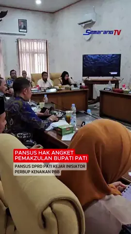Pansus Hak Angket Pemakzulan Bupati Pati Pansus DPRD Pati Kejar Inisiator PERBUP Kenaikan PBB Panitia Khusus Hak Angket Pemakzulan Bupati Pati, mulai fokus mengkaji kebijakan kenaikan Pajak Bumi Dan Bangunan atau PBB. Dalam sidang kali ini, DPRD Kabupaten Pati menekankan klarifikasi terhadap Camat, Kepala Desa, hingga BPKAD yang dianggap mengetahui dasar kenaikan pajak tersebut. Semarang TV #fyp