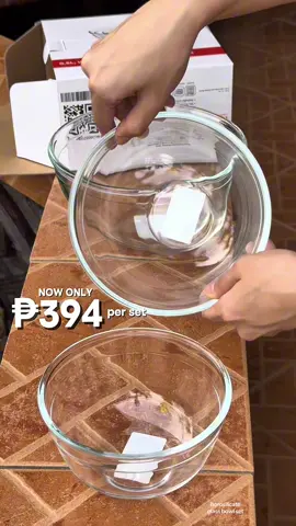 ₱394/SET NA LANG itong borosilicate glass bowl from locaupin! Yes, you heard it right! Three pieces set for only ₱394 na lang! #fyp #borosilicateglass #tiktokfinds #kitchenware #foryoupage 
