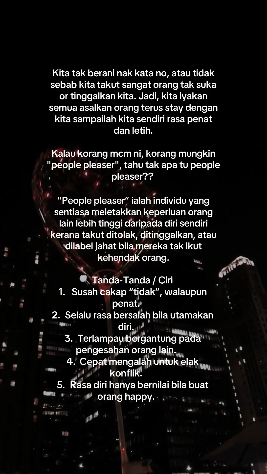 Choose yourself first kalau korang nak bahagia. Berhenti rasa perlu bahagiakan semua orang. Orang yang betul akan sayang kita tanpa syarat – dengan atau tanpa kita jadi people pleaser.” 🫶 #peoplepleaser #mentalhealthmatters #MentalHealth #fyp 