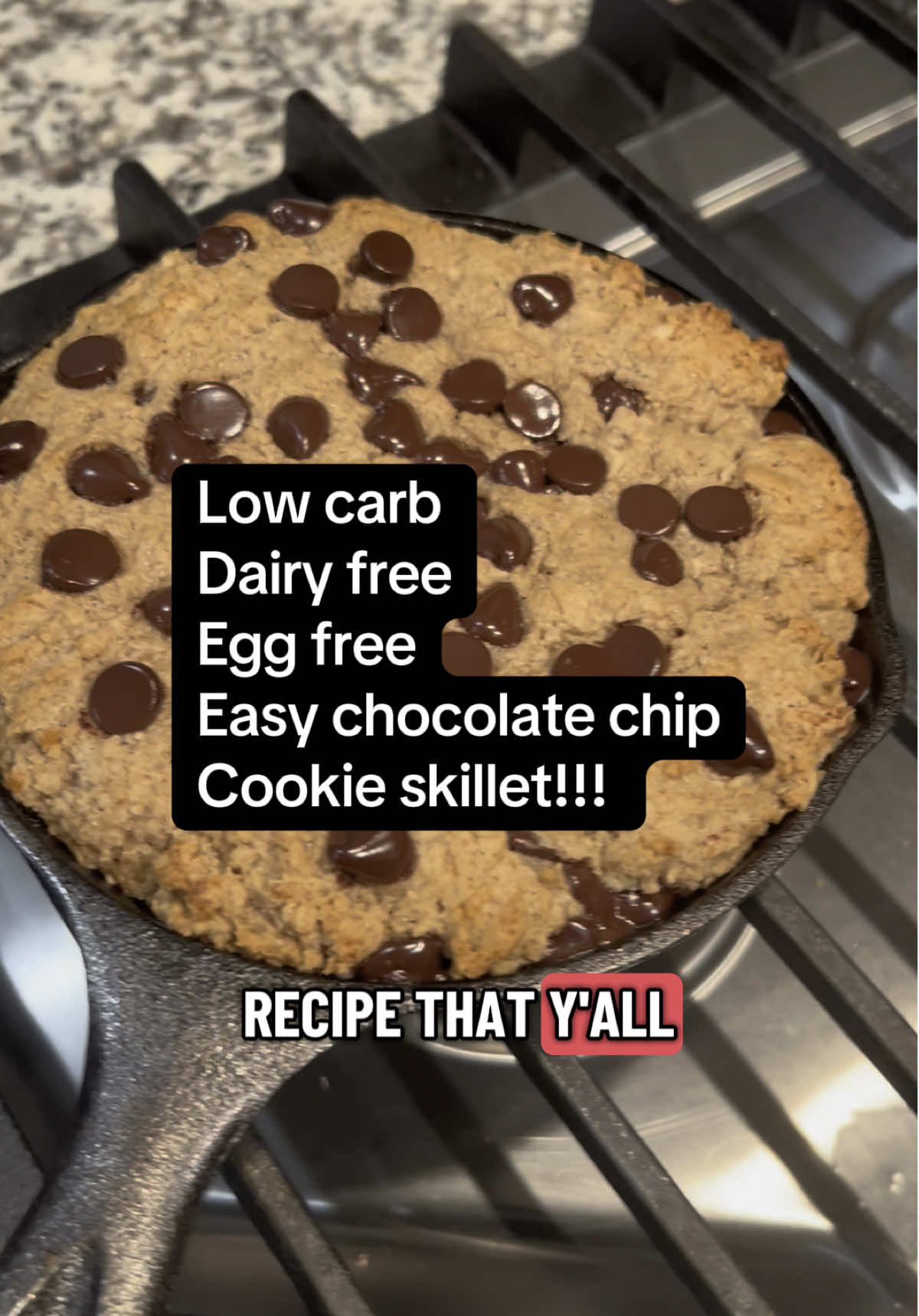 Easy mini skillet keto chocolate chip cookie!! Grab the flour in my showcase, and Grab the full recipe with all measurements on HealthyAmbitions.co — link in bio 🍪#lowcarbsweets #skilletcookie #cookies #protein 