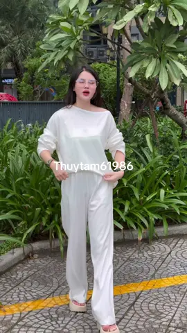 Set Áo Lệch Vai Kèm Quần Ống Suông, chất len lông thỏ#thuýtấm #thoitrangnu 