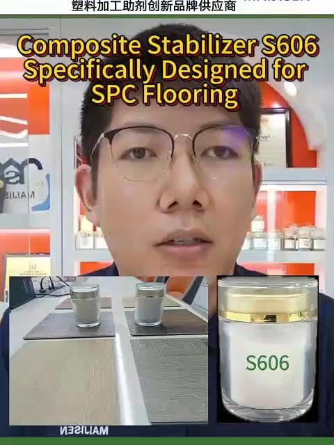 Composite Stabilizer Specially Designed for SPC Flooring Why choose S606?​​ 1.Super simple formula!​Just mix PVC resin, recycled material, calcium powder, and internal/external lubricants. 2.Super low usage: Only 4-5kg of S606 per 75kg PVC resin. ​ Compared to traditional formula:​​ 1.Cut additive costs by 20-30% (no more heavy CPE additives!) 2.Fewer raw materials = lower storage & shipping costs ​Plus, it delivers:​​  Better toughness & heat resistance  Excellent whiteness—perfect for high-end looks  Smooth plasticizing drives efficient production Want to optimize costs without sacrificing quality? S606 is your answer!​​ #CompositeStabilizer #SPCFlooringStabilizer #SPC_WPCflooring #Ca/ZnStabilizer #PVCAdditiveforFlooring #Eco-FriendlyStabilizer #CostOptimizationAdditive #RawMaterial #ShippingCostSavings #FormulaSimplification #CPEReplacementSolution