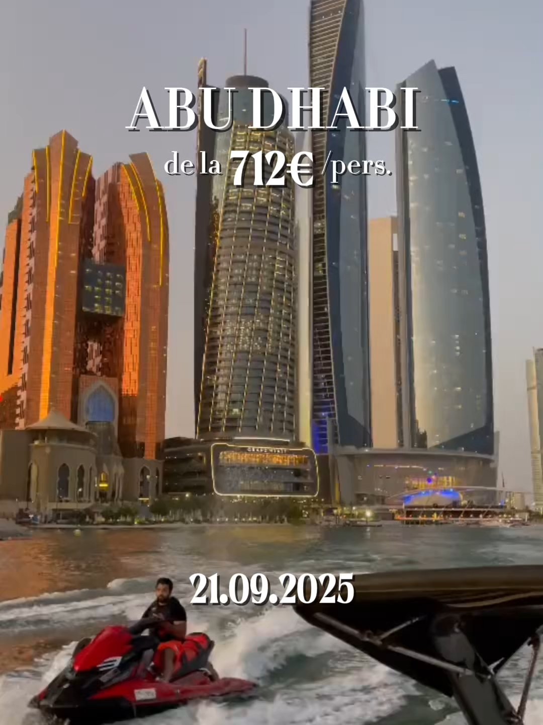 Abu Dhabi: skyline futurist, plaje fine și seri ca aurul deșertului. 🌆🏝✨ 📅 Plecare: 21.09.2025 💶 Preț: de la 712 €/persoană în cameră dublă 🏨 Hoteluri disponibile: ⭐️ The Uptown Apartments Abu Dhabi by Gewan (4★) – 712 € ⭐️ Millennium Downtown Abu Dhabi (ex. Crowne Plaza Abu Dhabi) (5★) – 791 € ⭐️ Jannah Burj Al Sarab (5★) – 841 € ⭐️ Park Rotana Abu Dhabi (5★) – 891 € ⭐️ Intercontinental Hotel Abu Dhabi (5★) – 1056 € ⭐️ Marriott Hotel Al Forsan Abu Dhabi (5★) – 1242 € ⭐️ Rixos Marina Abu Dhabi (5★) – 1430 € ✅ Servicii incluse: ✈️ Zbor tur-retur 🚌 Transfer aeroport–hotel–aeroport 🏨 Cazare 7 nopți 🍽 Alimentație HB (mic dejun + cină) 🏥 Asigurare medicală 📲 Preț valabil astăzi – poate suferi modificări în funcție de disponibilitate. Pentru rezervări: 061 16 19 19
