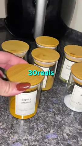 Kit potes hermeticos em vidro e tampa bambu #potes #poteshermeticos #potetampadebambu #cozinha #temperos