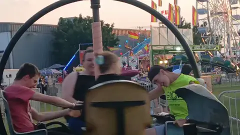 On ride video on the tornado. Video is credited to my cousin, video is of my wifey, and 3 other cousins @Nessa 🤪 #cadillacmichigan #fairrides #flashylights #brightlights #fyp 