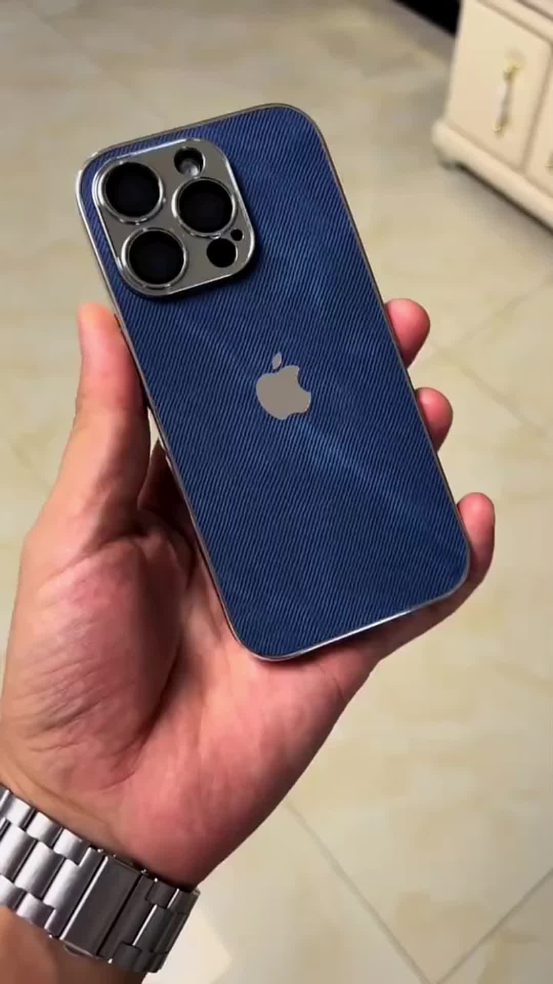 Hot Selling Electroplated Denim Leather Phone Case with Logo 