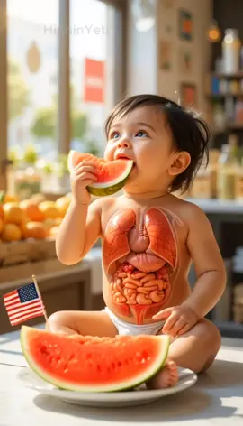 Baby eating Watermelon 🍉 and watermelon is very healthy for baby stomach. #creatorsearchinsights #babyasmr #healthtips #fyp #heathy 