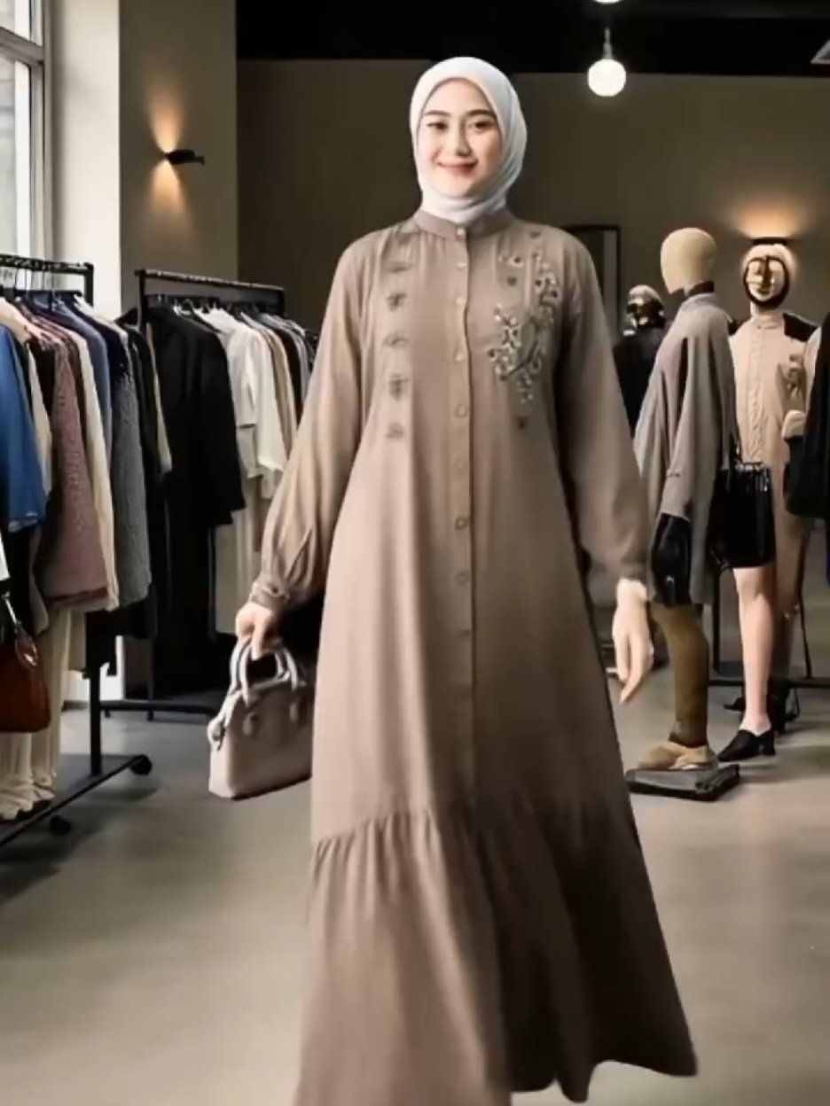 Arni Busana - Moza Maxi Dress Muslim Wanita Bordir Gamis Rayon Premium Busui Full kancing #kondangan #gamis #dress #bajulebaran #ootdfashion 