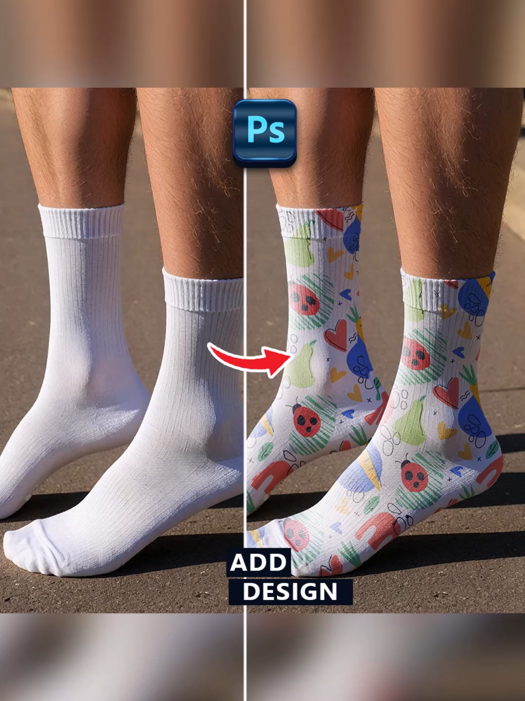 How to apply design on a subject using adobe Photoshop - Sock Mockup Design Tutorial shorts