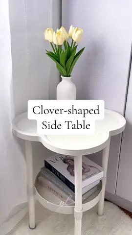 This clover-shaped side table is the cutest match for my aesthetic. 🍀🤍 #sidetable #cloversidetable #sidetable #bedsidetable #plastictable 