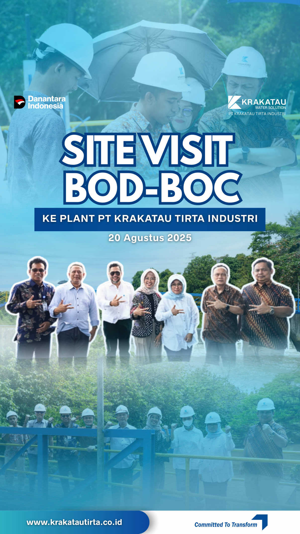 Halo #SobatAir Pada tanggal 20 Agustus 2025, PT Krakatau Tirta Industri menerima kunjungan Dewan Komisaris untuk melakukan site visit ke area operasional perusahaan. Kunjungan ini bertujuan untuk meninjau proses kerja, melihat kondisi lapangan secara langsung dan perkembangan bisnis pembangunan Proyek Pembangunan Kapasitas Tahap III, serta berkunjung ke Plant Cidanau dan Plant MCCI. Bagi #InsanKTI, site visit ini menjadi momen penting dalam membangun komunikasi yang transparan, memperkuat sinergi, dan menjaga komitmen bersama demi mencapai tujuan perusahaan. Mari jadikan kunjungan ini sebagai pengingat, bahwa setiap langkah dan kerja keras kita memiliki makna besar dalam mendukung keberlanjutan Krakatau Tirta Industri. #KrakatauTirtaIndustri #KTIUntukIndonesia #AirBersihBerkelanjutan 