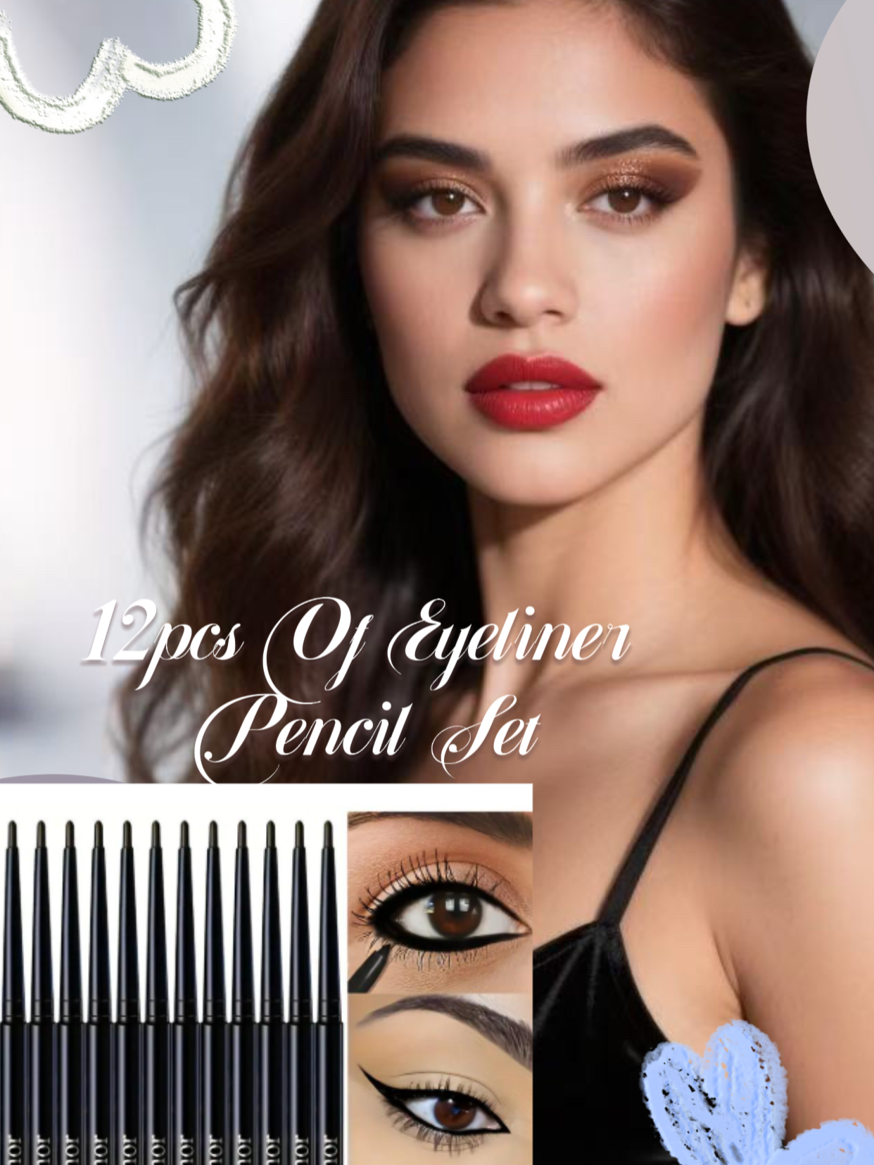 12pcs Of Eyeliner Pencil Set Makeup Waterproof Eyeliner Pencil Is Significantly Colored Not Easy To Fade Luxury Black Coffee Eyeliner Pen Cosmetic