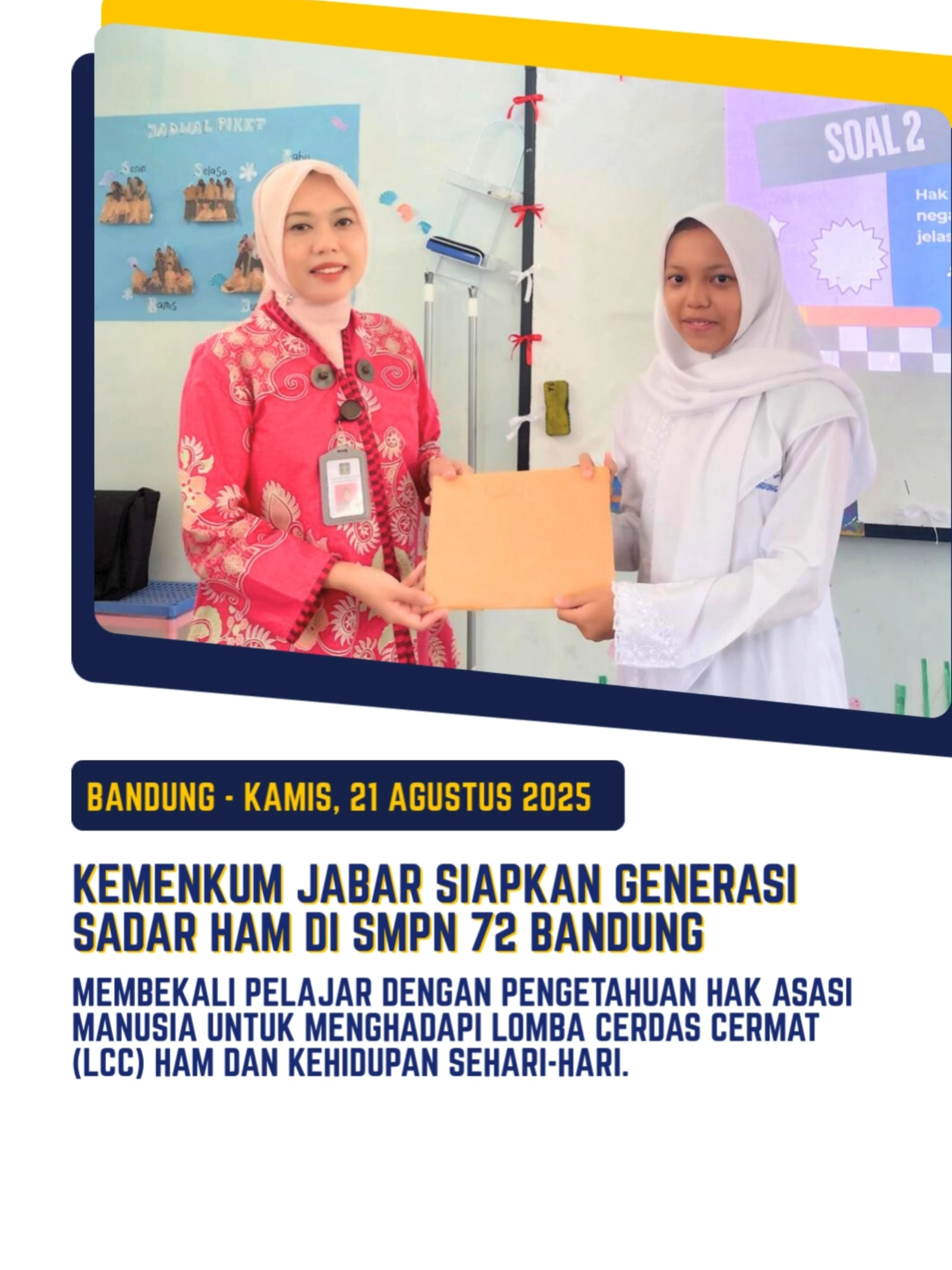 #WargiPengayoman, dalam rangka mendukung prestasi pelajar, Kantor Wilayah Kementerian Hukum Jawa Barat melalui tim Penyuluh Hukum telah menyelenggarakan kegiatan 