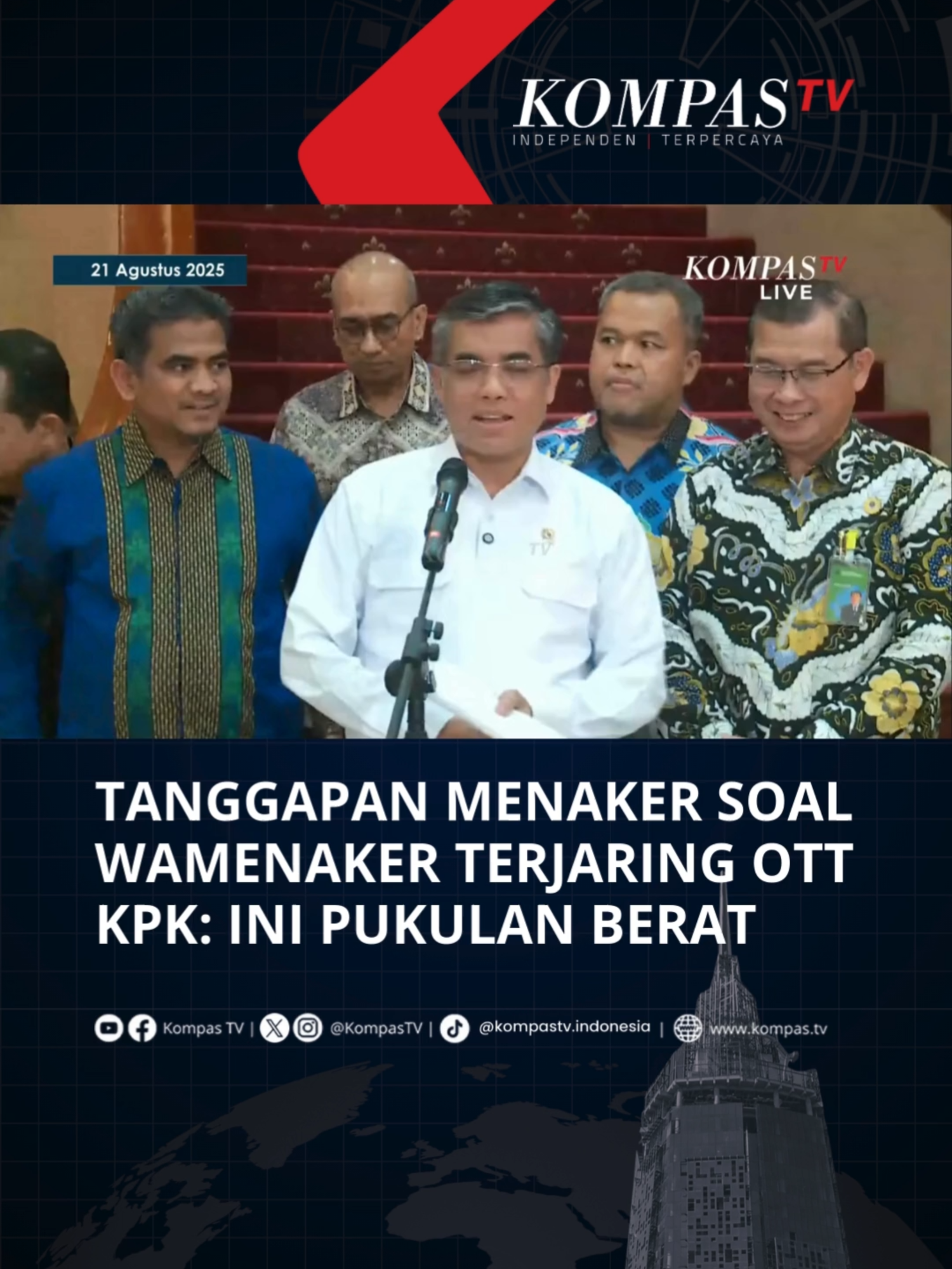 Menteri Ketenagakerjaan (Menaker) Yassierli menanggapi terkait Wamenaker Immanuel Ebenezer atau Noel terjaring OTT KPK, pada Kamis (21/8/2025).  Menurutnya, terseretnya Noel dalam kasus dugaan korupsi menjadi pukulan berat bagi Kementerian Ketenagakerjaan.  Tuliskan komentarmu dan dapatkan berita terkini lainnya di www.kompas.tv serta youtube.com/kompastv  #TikTokBerita