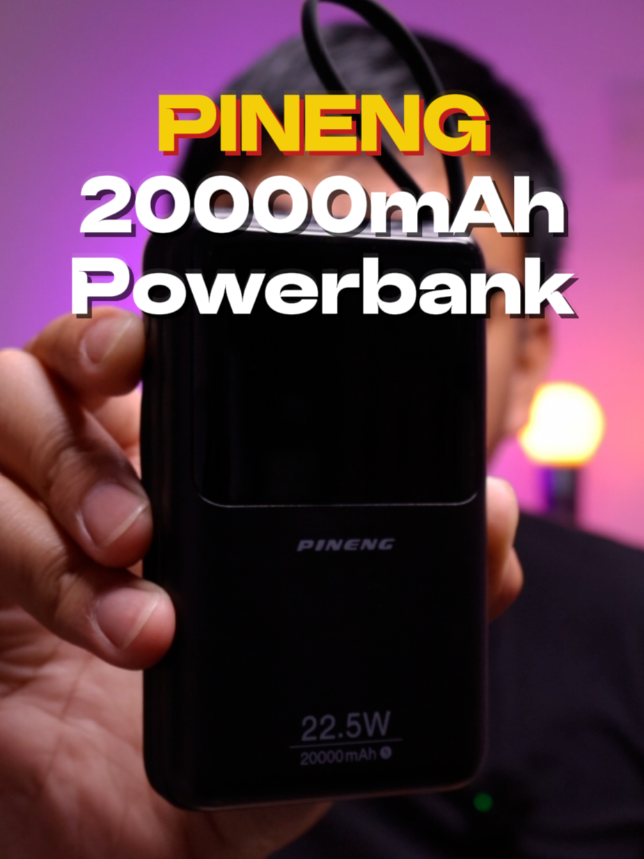 PINENG 20000mAh Powerbank with 22.5W output. Fast Charging perfect for travel with built-in type c and lightning cable. #powerbank #pineng #cellphone #iphone #android #travelessentials