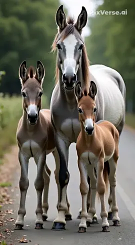 Beautiful horse with donkey children dance 😂😂. #fyp #ai #pixverseai #funnydance #horseanddonkeydance 
