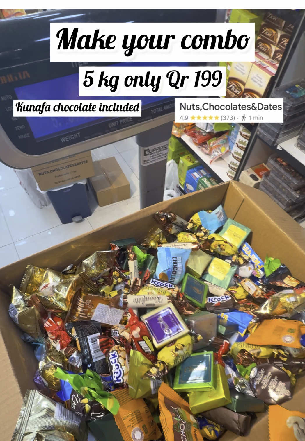 Make you combo 5 kg only Qr 199 Best chocolates in Qatar market To order call or whstapp 97450789275 Shop location-sanaya street 23,below kings dental center,shop name - watch corner trading