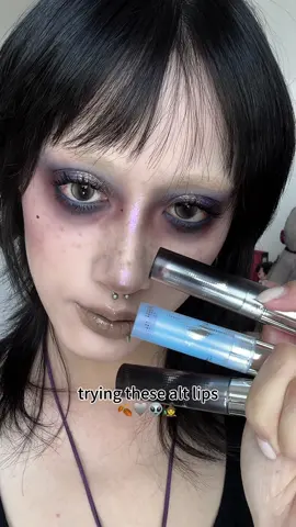 Which one???🍂🩶👽🧙‍♀️#makeup #lipsticks #lipstickswatch #motd #altmakeup #cheeryep #freya86 #grungemakeup #softgoth #greenlips #makeupartist #cbeauty #makeupideas