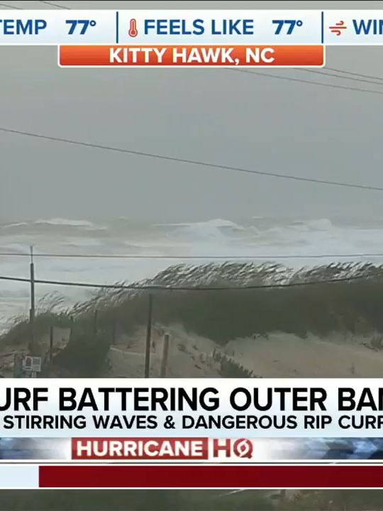 🌀 HURRICANE HQ: FOX Weather Storm Specialist Mike Seidel reports live from Kitty Hawk, North Carolina, where the outer rain bands of Hurricane Erin are battering the Outer Banks with tropical-storm-force winds and monster waves that could reach upwards of 17 feet. #erin #hurricaneerin #hurricane #hurricaneseason #northcarolina #obx #outerbanks #foxweather #hurricanehq