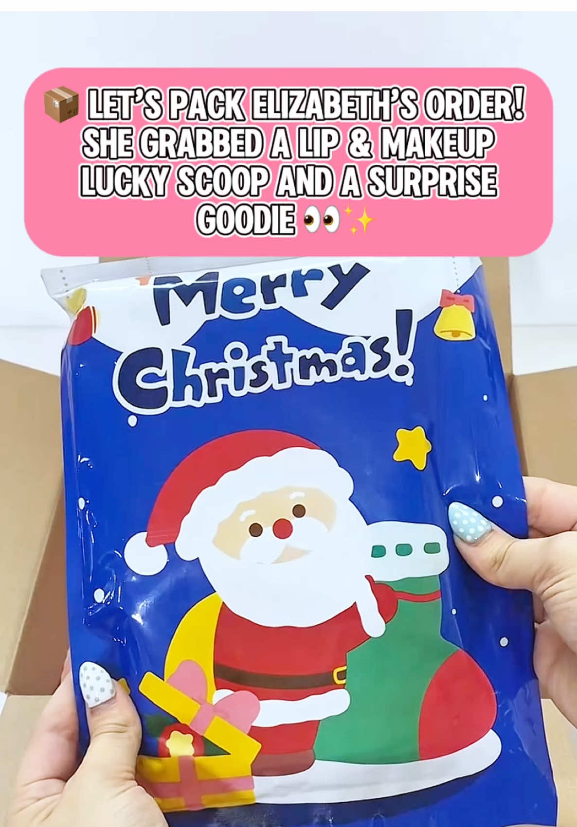 📦 Let’s pack Elizabeth’s order! She grabbed a Lip & Makeup Lucky Scoop AND a Surprise Goodie 👀✨ #stirofbeautyasmr #stirofbeautypackaging 