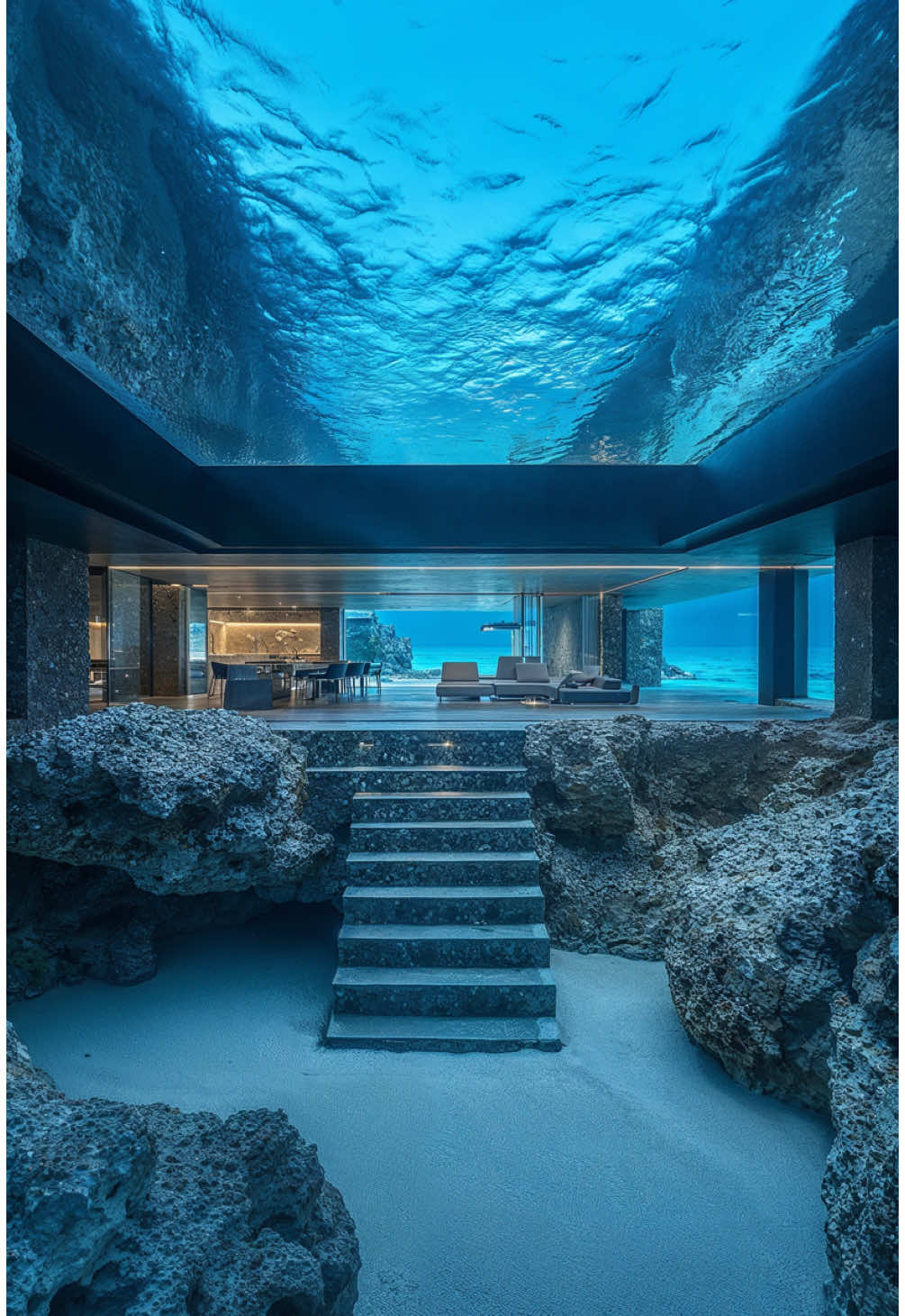 Underwater villa with dream view . . . . . . . . . . . . . . #midjourney #mariadudkina #luxuryinteriors #villa #houses #whale #creatorsearchinsights 