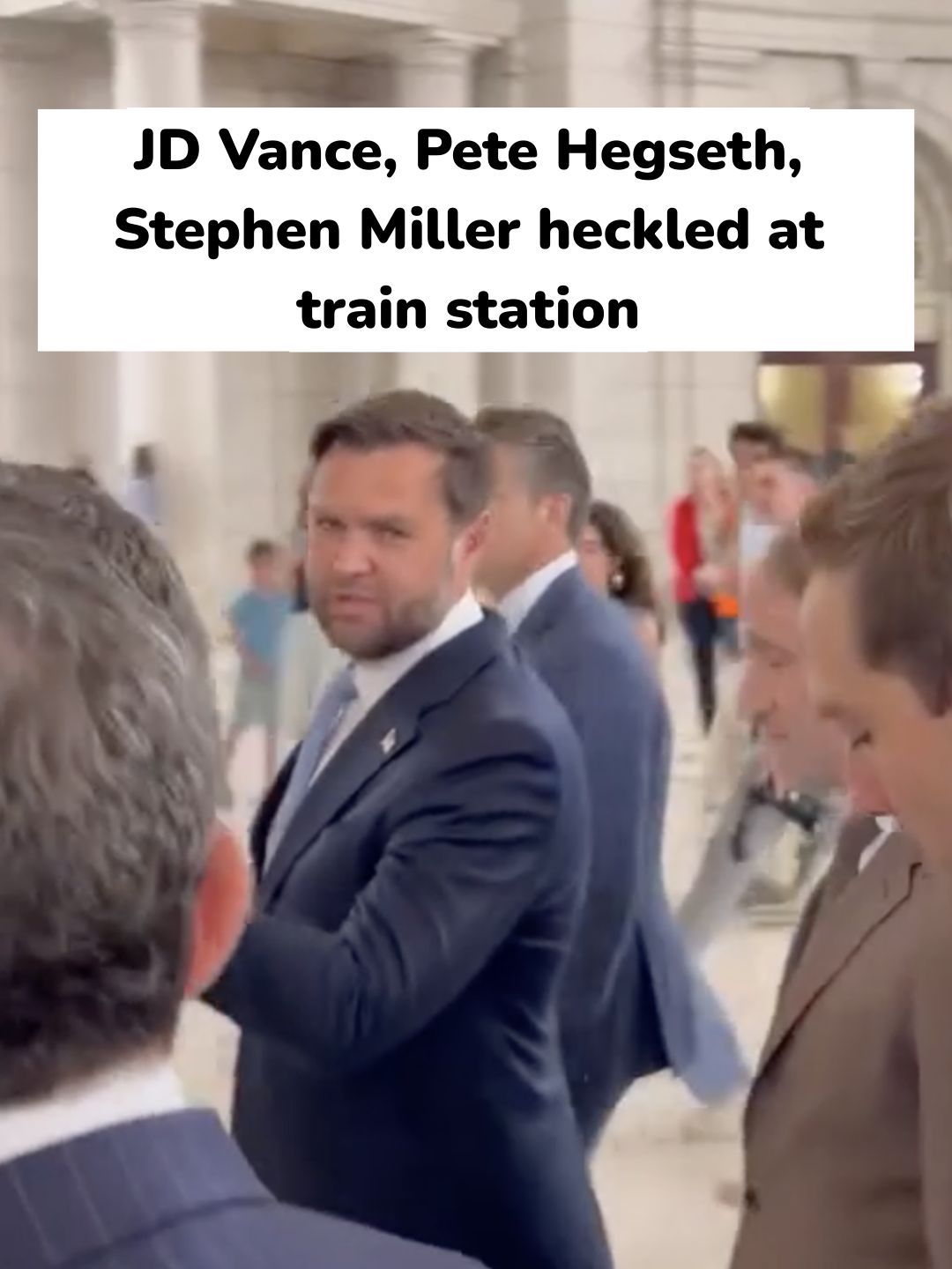 JD Vance, Pete Hegseth, Stephen Miller heckled at train station #jdvance #trumpadmin #trumpadministration #petehegseth #stephenmiller
