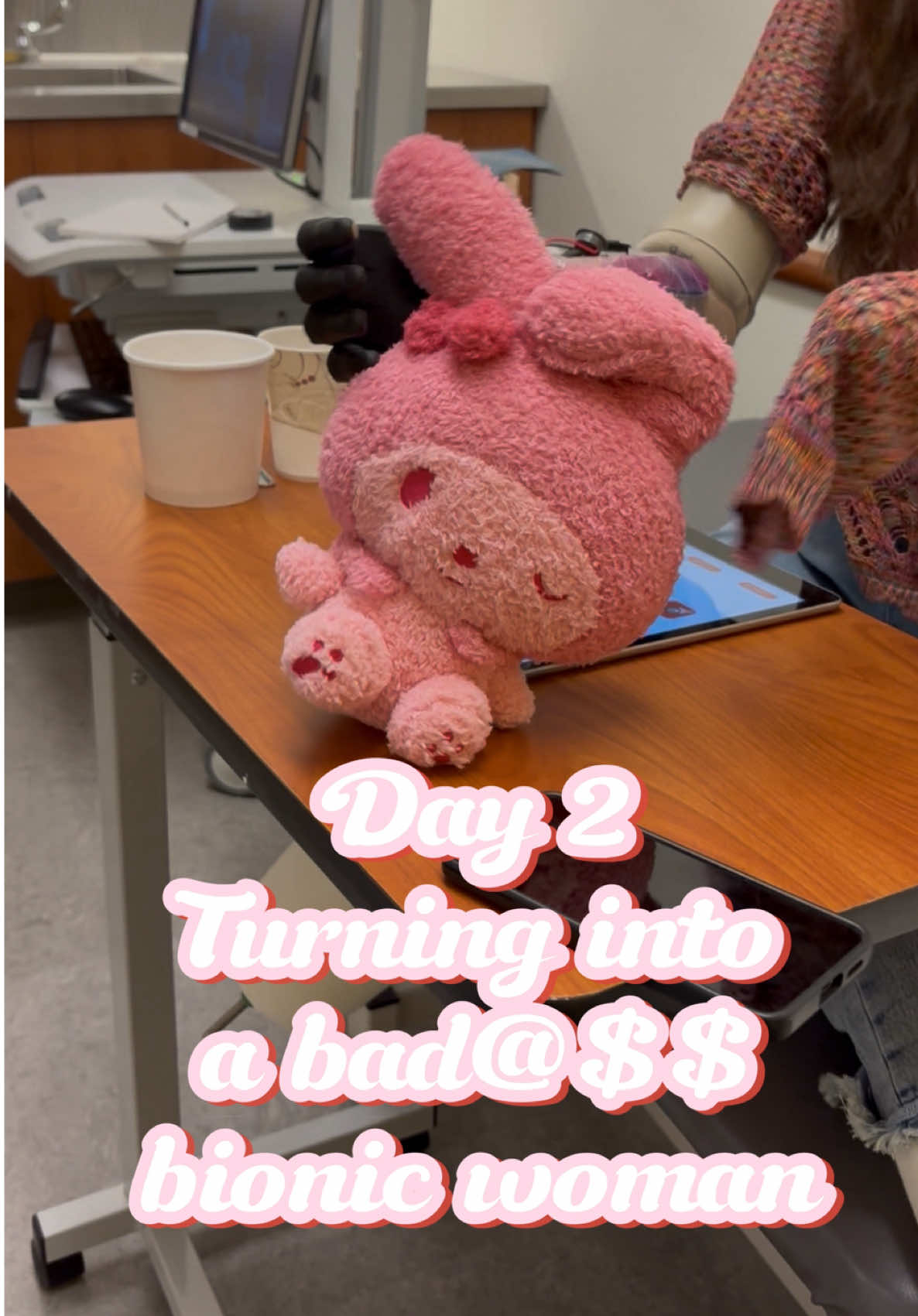 Day 2!!! 🩷🦾Apologies for the uneven audio I got a new phone and the mic I used for filming voiceovers on my old phone won’t work with newer iphones, so bare with me until my new mic comes lol #foryoupage #fyp #bionichand #disabledtiktok #disability 
