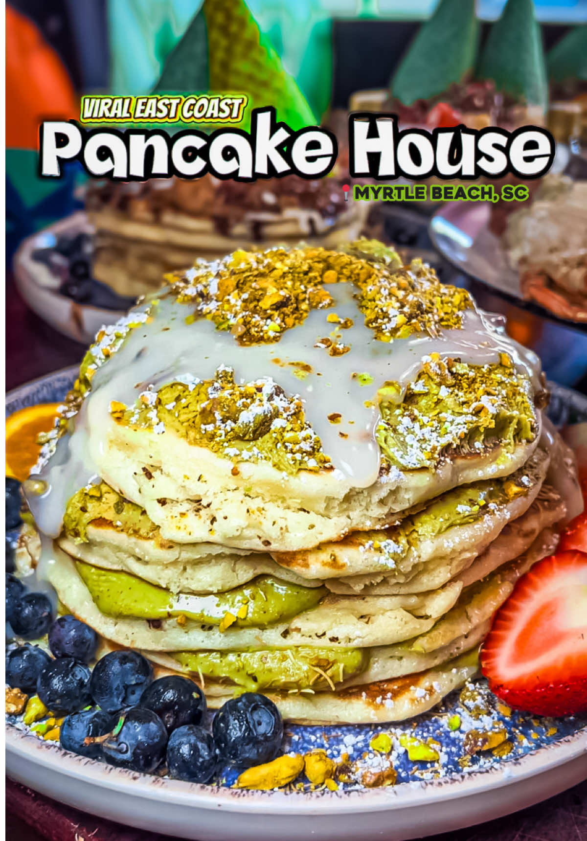 🗣️ INSANE East Coast Pancakes 🥞 When you're in the South, a great pancake house is non-negotiable, and The National House of Pancakes in Myrtle Beach is putting some serious swagger on their stacks. We tried the new Dubai Chocolate Pancakes and the Snickers Stack and immediately slipped into a glorious food coma. Don't let the lines fool you. This spot is a fan favorite for a reason, with over 36,000 Google reviews and a 4.7 average. Sure, the prices aren't exactly 