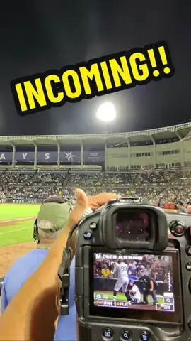 New York Yankees Aaron Judge sends one flying towards the photographers and dugout during their Wednesday night game against the Tampa Bay Rays. #sportsphotographer #baseball #sportsphotography 