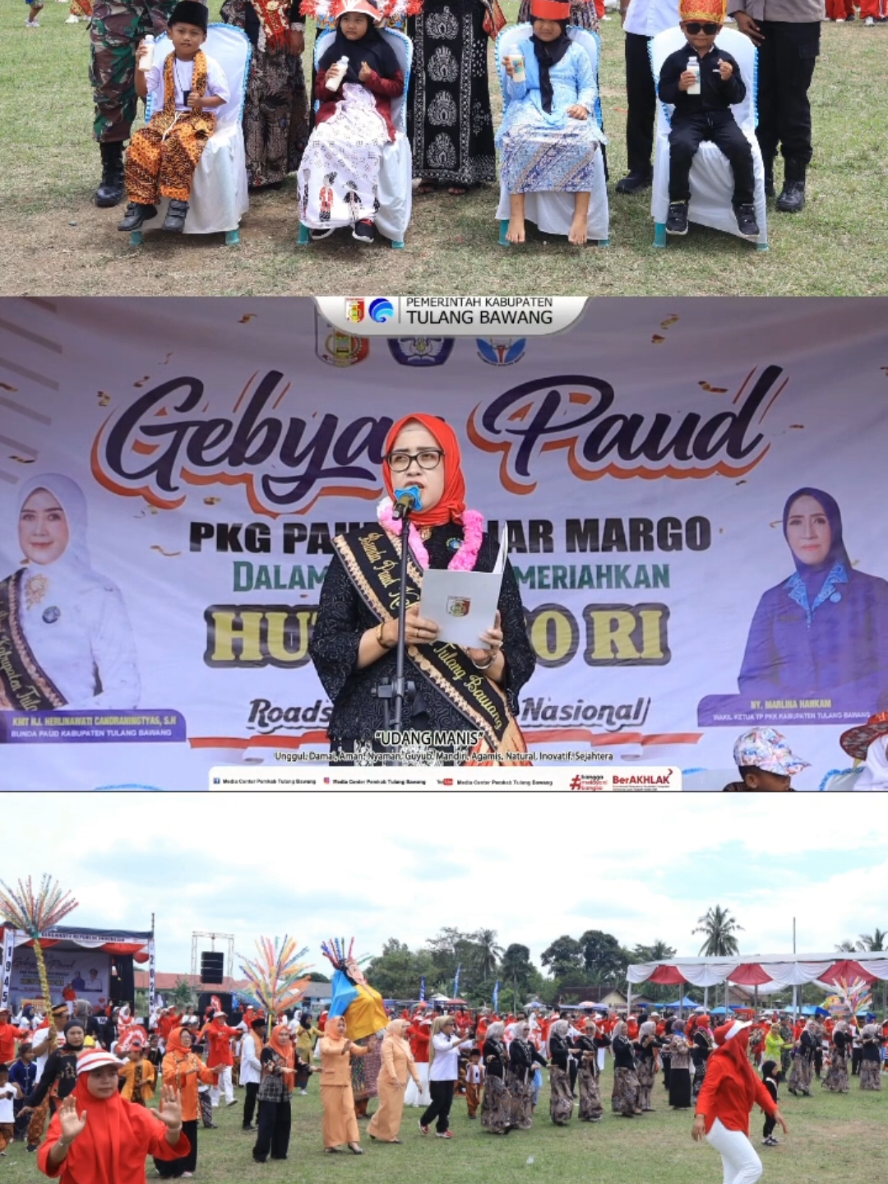 ✨Gebyar PAUD Meriahkan HUT ke-80 RI! 🇮🇩 Bunda PAUD Tulang Bawang, Ny. Herlinawati Qudrotul, hadir langsung ajak anak-anak tanamkan nilai karakter sejak dini! 💖 Budaya, semangat, dan cinta Indonesia bersatu di Lapangan Kampung Purwa Jaya! 🧒👧🎉 📌 PAUD bukan sekadar belajar, tapi tempat menumbuhkan moral, budaya, dan semangat kebangsaan ❤️ #GebyarPAUD2025 #PAUDTulangBawang #BundaPAUD #HUTRI80 #RoadshowBudayaNasional 