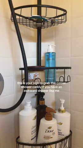 my shower is the most annoying thing in my house and I’m so glad I snagged this because it’s out of the way and I don’t have to put all my stuff on the little seats anymore🙈 #showercaddy #showertok #showerproducts 